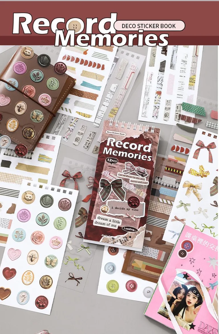 12 Shts Daily Collage Sticker Book Album Series - Record Memories