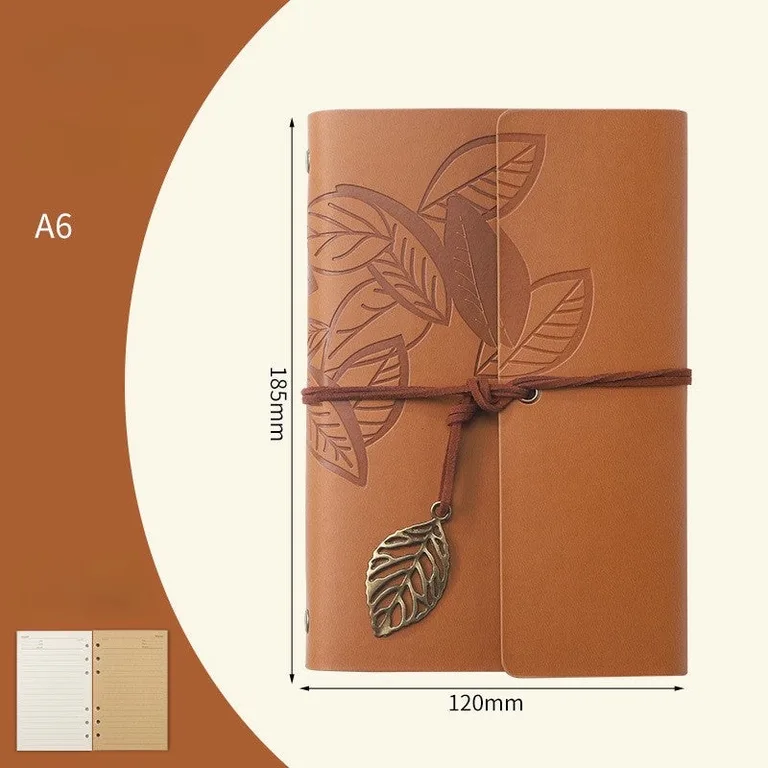 A6 Retro Leaf Notebook - Earth Yellow (Lined)