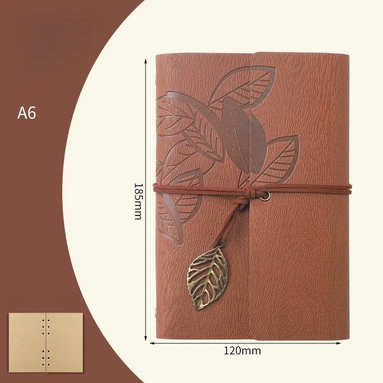 A6 Retro Leaf Notebook - Wood Brown (Blank)