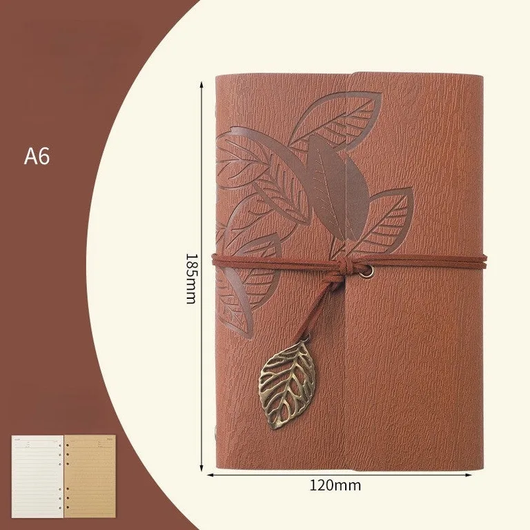 A6 Retro Leaf Notebook - Wood Brown (Lined)