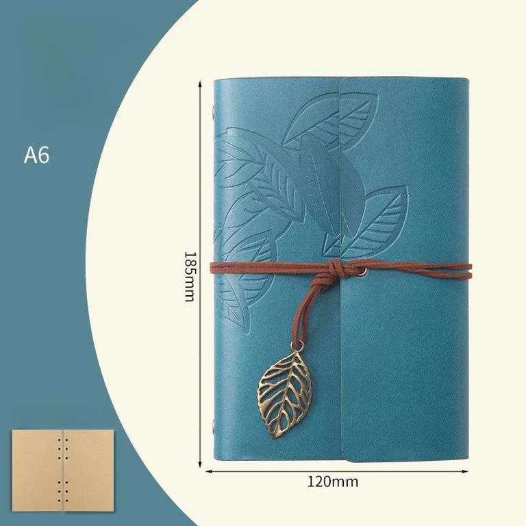 A6 Retro Leaf Notebook - Lake Blue (Blank)