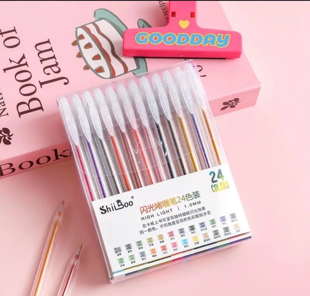 Pack of 24 Coloured Shimmer Gel Pens 1mm Tip
